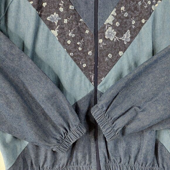 Vintage Coco Bay Miami Women Zip Jacket Denim 80s Medium Damaged Zipper Grandma - Picture 13 of 15